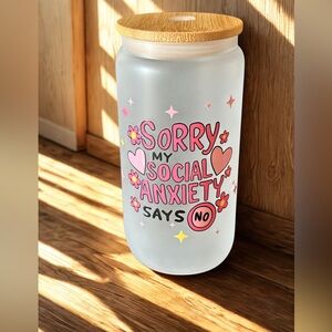 Decorative Glass Tumbler with Pink and Yellow Accents